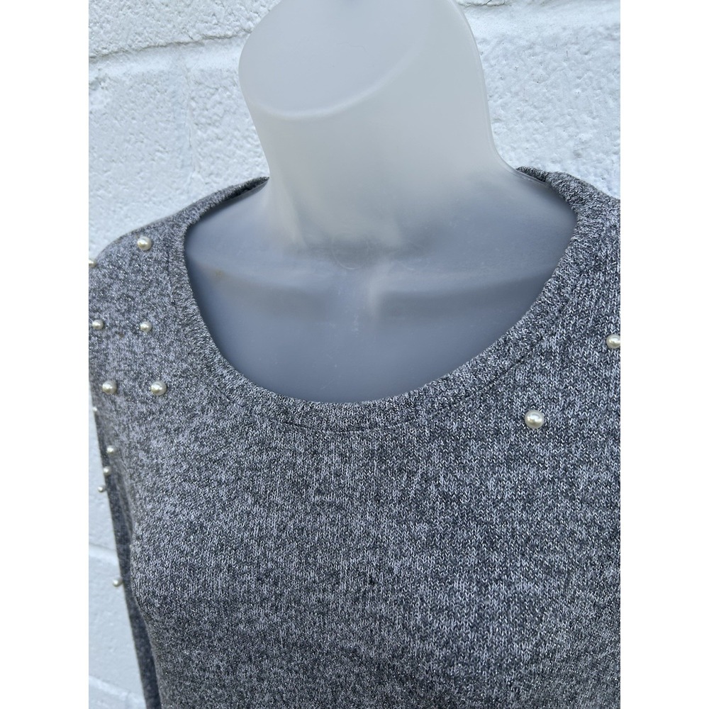 NY&Co SOHO Women's S Gray Sweater Pearls  Layered Look Lt Weight Shimmer L/S - Picture 3 of 7